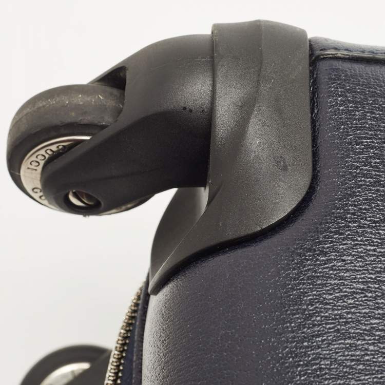 Pre Owned Gucci Dark Blue/Beige GG Supreme Canvas and Leather Small Web Savoy Cabin Trolley