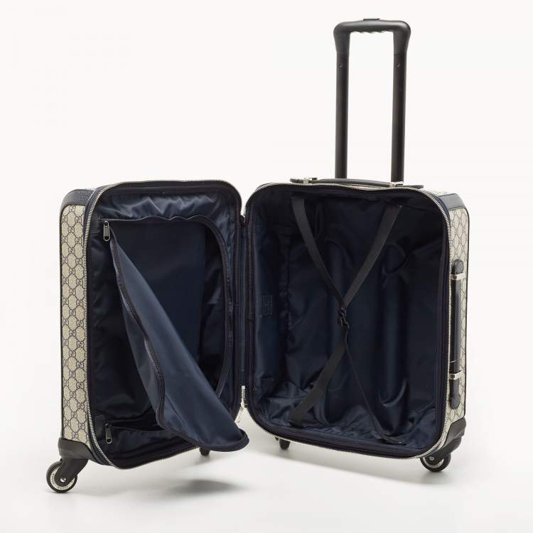 Pre Owned Gucci Dark Blue/Beige GG Supreme Canvas and Leather Small Web Savoy Cabin Trolley