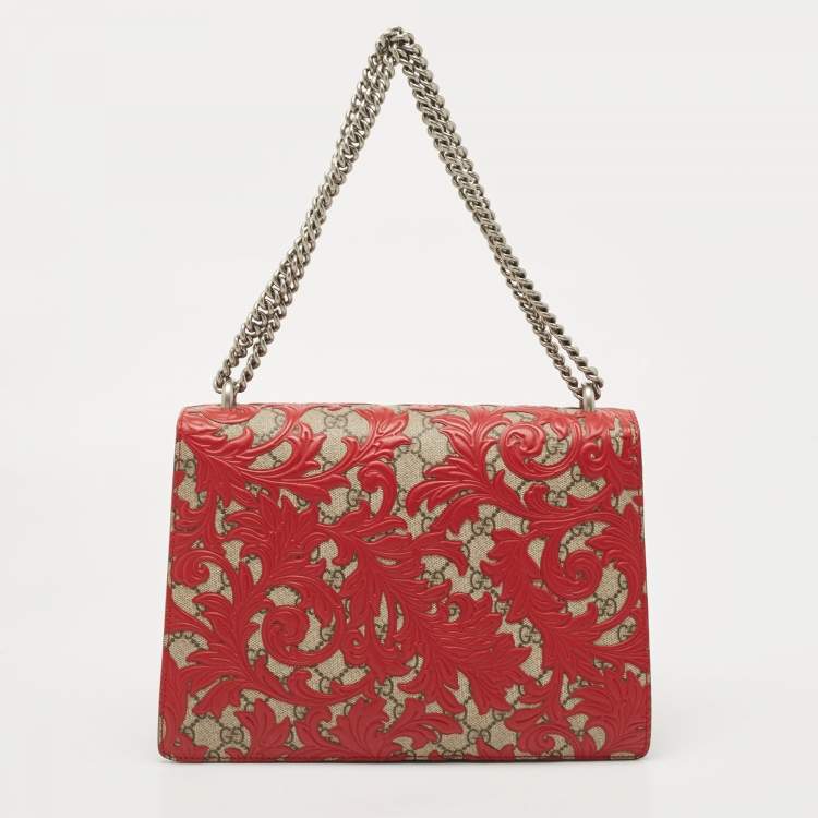 Pre Owned Gucci Red GG Supreme Canvas and Leather Medium Dionysus Arabesque Shoulder Bag
