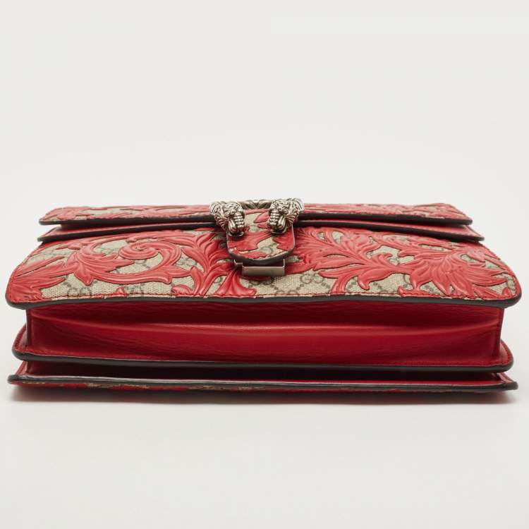 Pre Owned Gucci Red GG Supreme Canvas and Leather Medium Dionysus Arabesque Shoulder Bag
