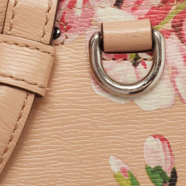 Pre Owned Gucci Pink Apricot Blooms Print Leather Bamboo Daily Top Handle Bag