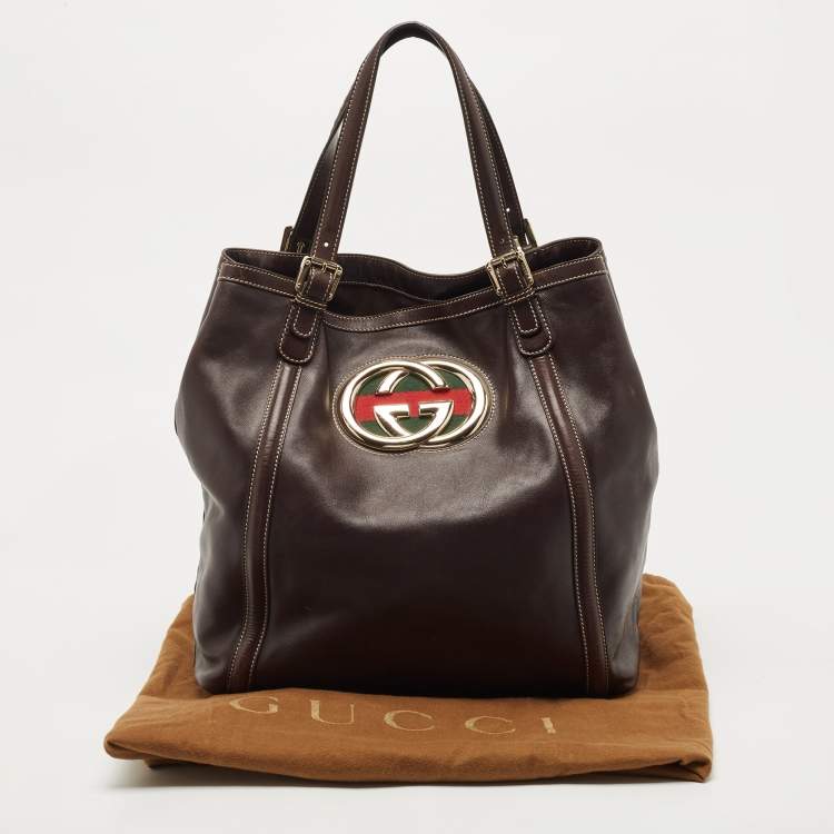 Pre Owned Gucci Black Leather Large Britt Tote