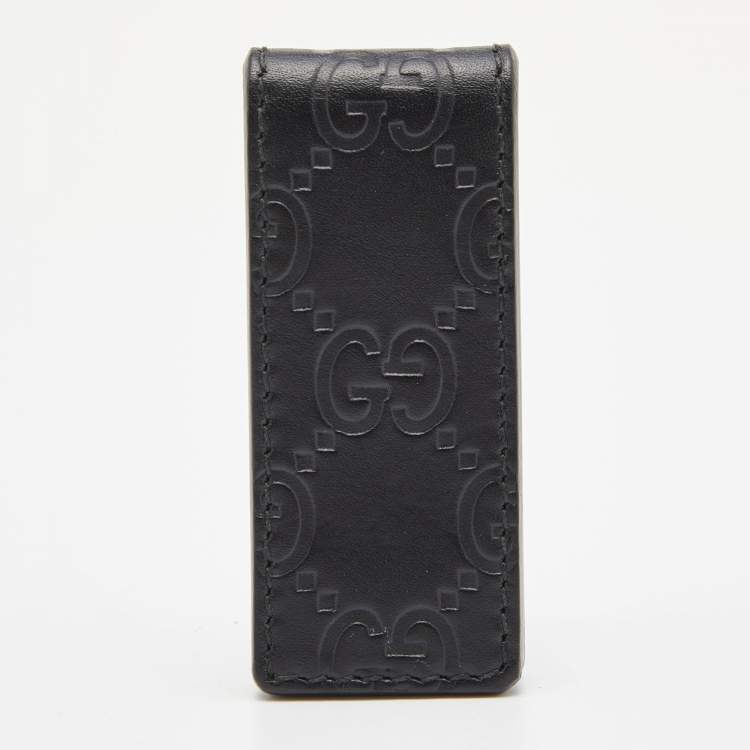 Pre Owned Gucci Black Guccisima Leather Money Clip