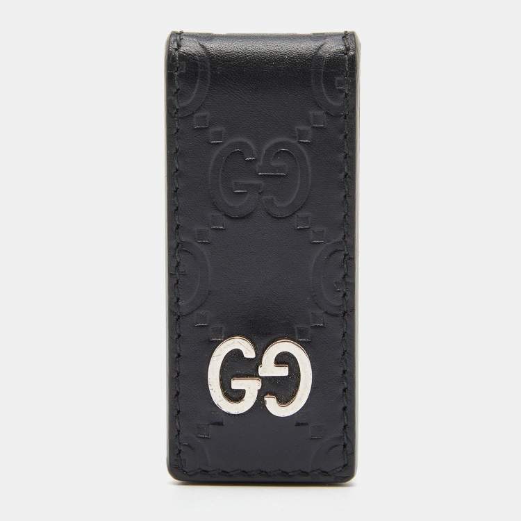Pre Owned Gucci Black Guccisima Leather Money Clip