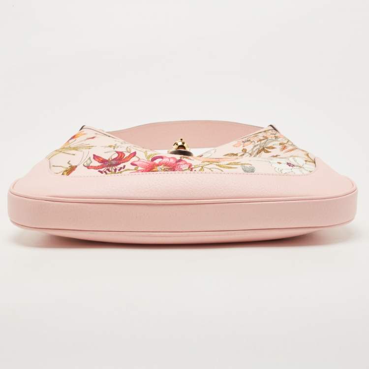 Pre Owned Gucci Baby Pink Floral Canvas and Leather Limited Edition Jackie 1961 Hobo