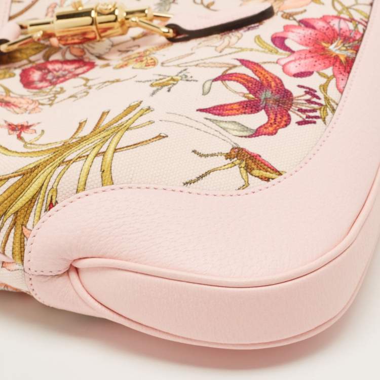 Pre Owned Gucci Baby Pink Floral Canvas and Leather Limited Edition Jackie 1961 Hobo