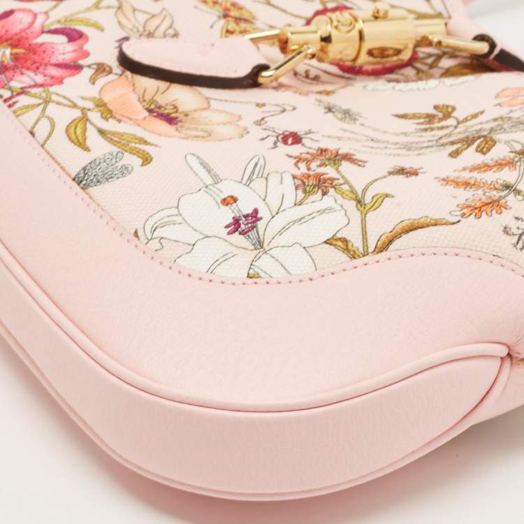 Pre Owned Gucci Baby Pink Floral Canvas and Leather Limited Edition Jackie 1961 Hobo