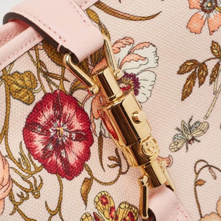 Pre Owned Gucci Baby Pink Floral Canvas and Leather Limited Edition Jackie 1961 Hobo