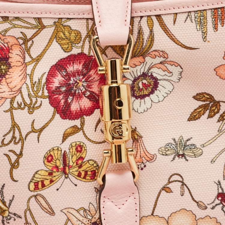 Pre Owned Gucci Baby Pink Floral Canvas and Leather Limited Edition Jackie 1961 Hobo