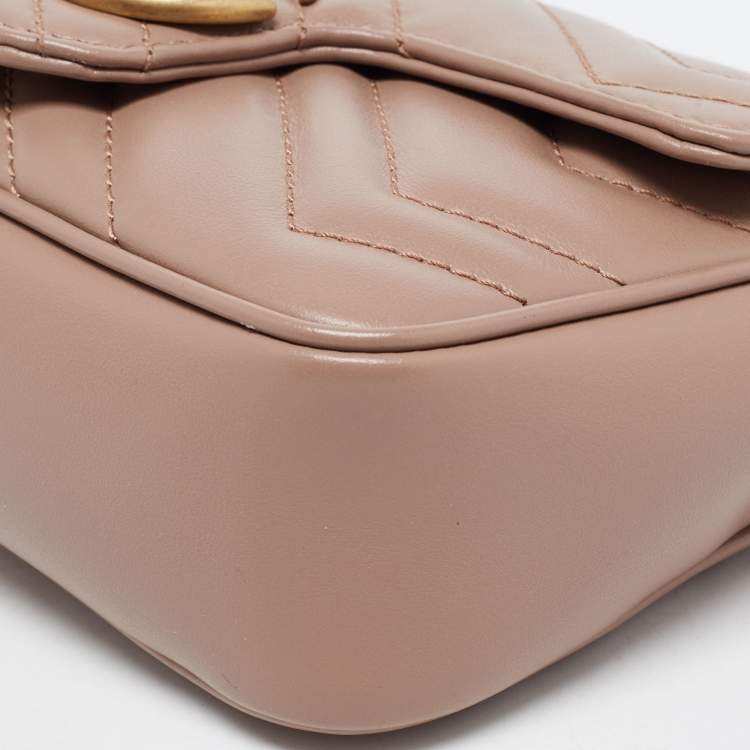 Pre Owned Gucci Old Rose Matelassé Leather Super Mini GG Marmont Shoulder Bag