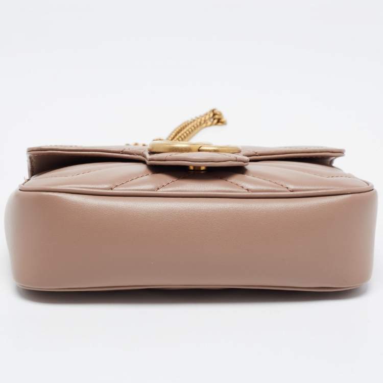 Pre Owned Gucci Old Rose Matelassé Leather Super Mini GG Marmont Shoulder Bag