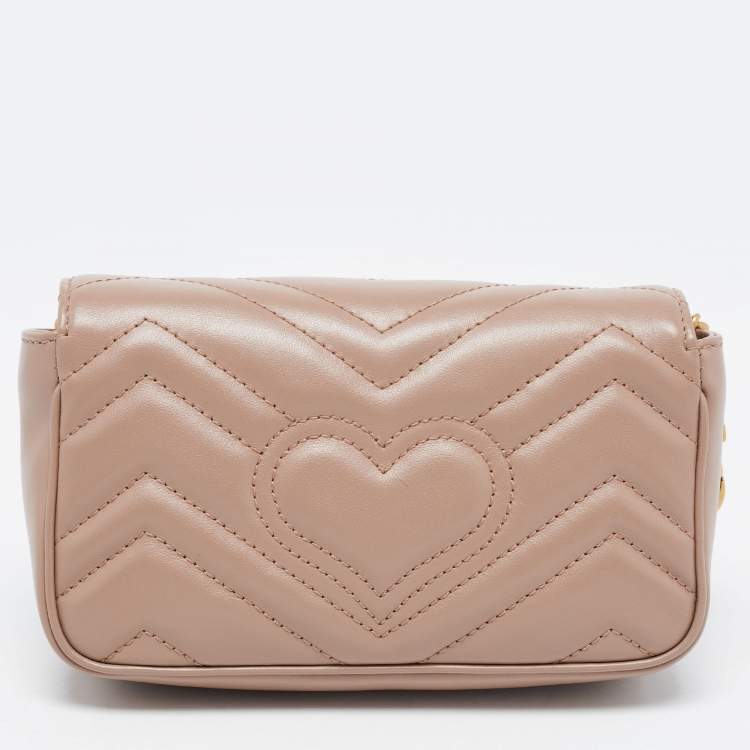 Pre Owned Gucci Old Rose Matelassé Leather Super Mini GG Marmont Shoulder Bag