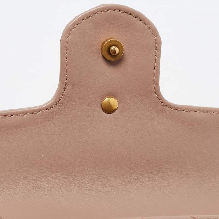 Pre Owned Gucci Old Rose Matelassé Leather Super Mini GG Marmont Shoulder Bag