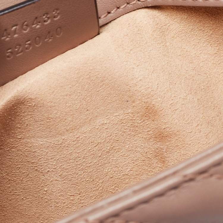 Pre Owned Gucci Old Rose Matelassé Leather Super Mini GG Marmont Shoulder Bag