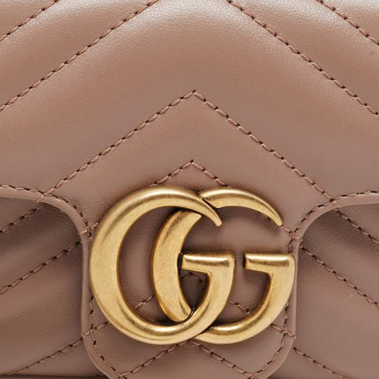 Pre Owned Gucci Old Rose Matelassé Leather Super Mini GG Marmont Shoulder Bag