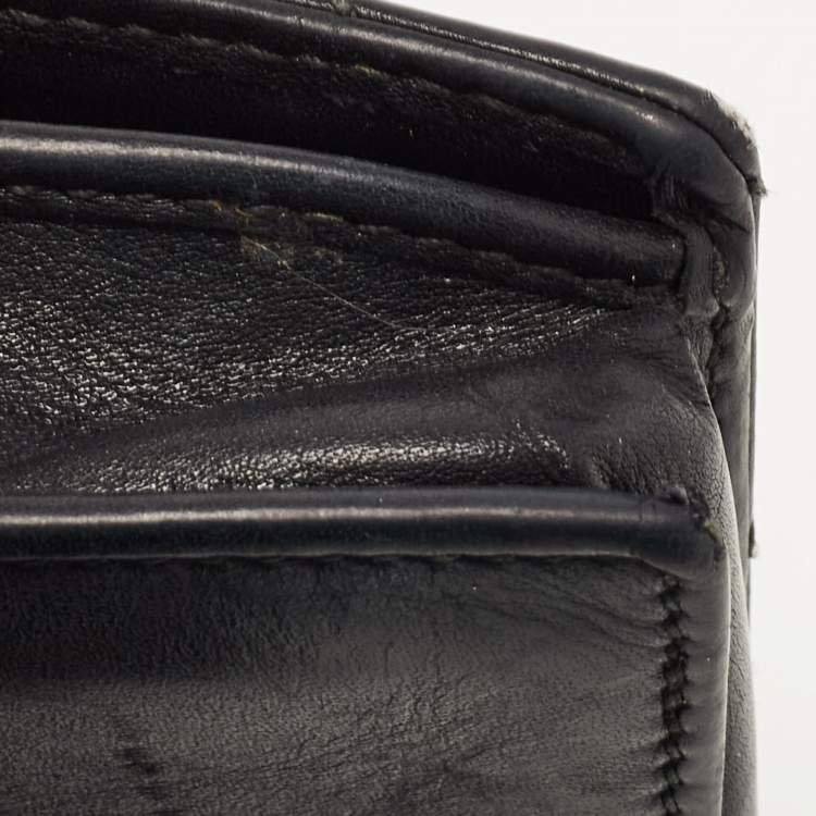 Pre Owned Gucci Charcoal Black Matelassé Leather GG Marmont Card Case