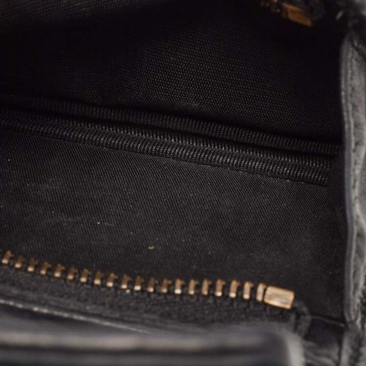 Pre Owned Gucci Charcoal Black Matelassé Leather GG Marmont Card Case