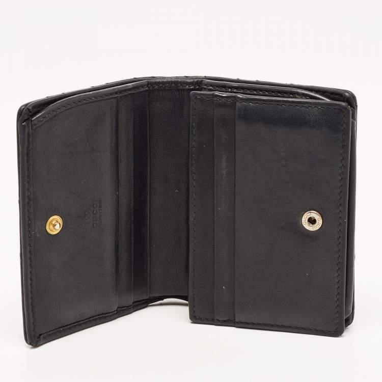 Pre Owned Gucci Charcoal Black Matelassé Leather GG Marmont Card Case