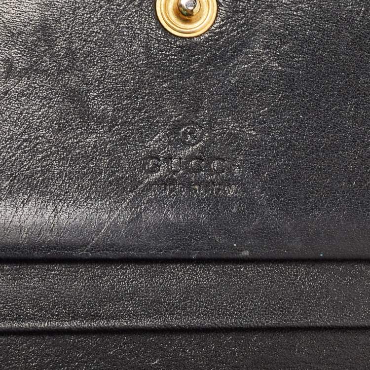 Pre Owned Gucci Charcoal Black Matelassé Leather GG Marmont Card Case