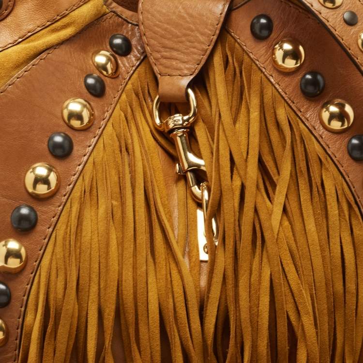Pre Owned Gucci Tan/Mustard Yellow Leather and Suede Babouska Hobo