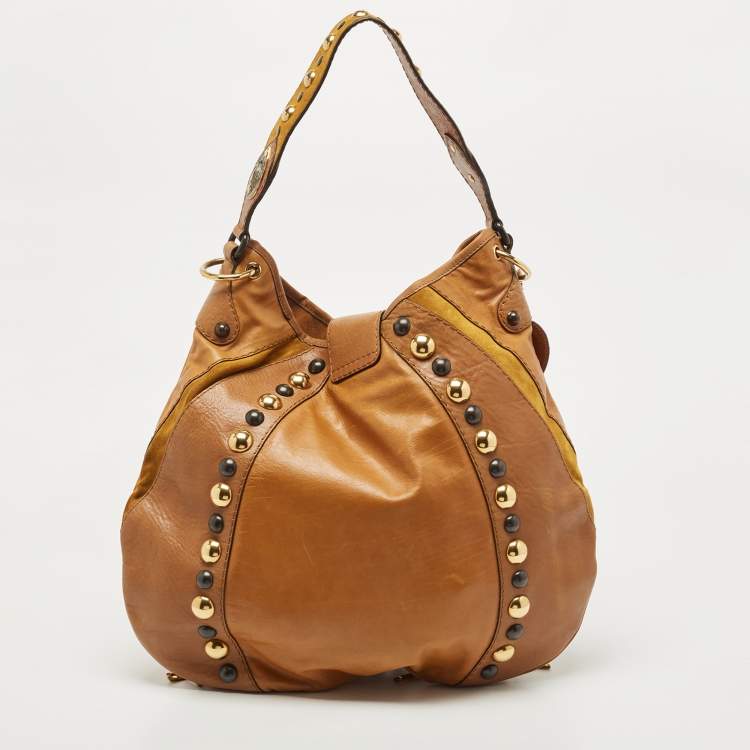 Pre Owned Gucci Tan/Mustard Yellow Leather and Suede Babouska Hobo