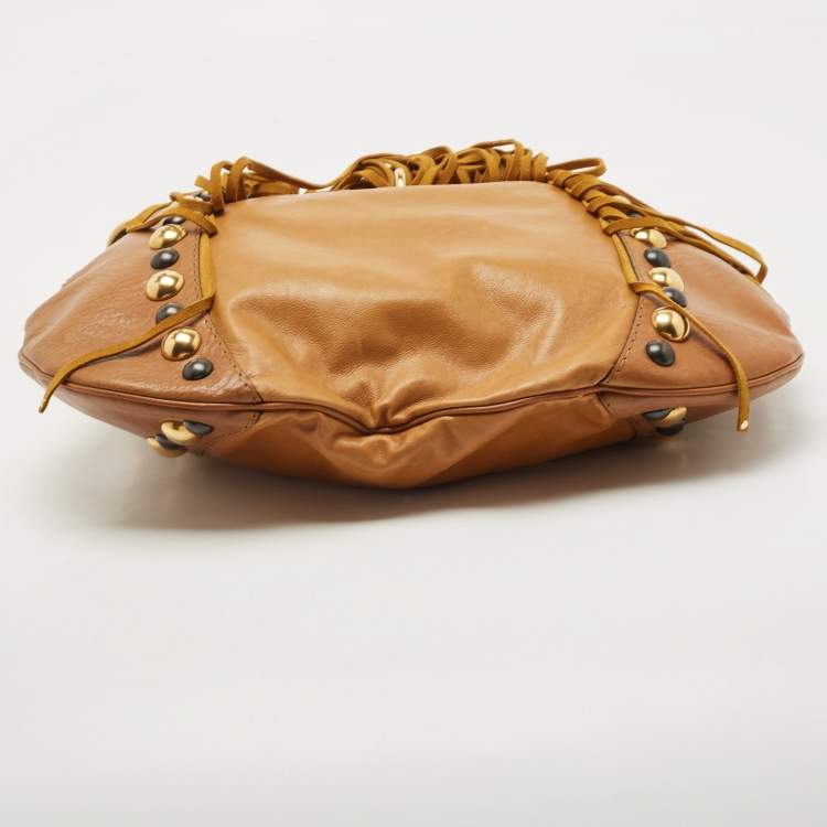 Pre Owned Gucci Tan/Mustard Yellow Leather and Suede Babouska Hobo