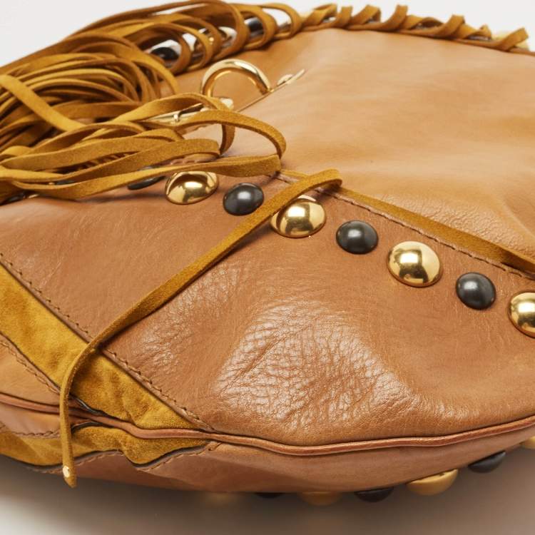 Pre Owned Gucci Tan/Mustard Yellow Leather and Suede Babouska Hobo
