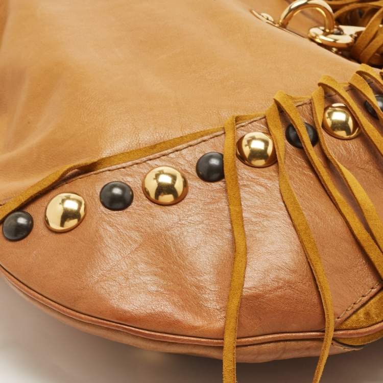 Pre Owned Gucci Tan/Mustard Yellow Leather and Suede Babouska Hobo