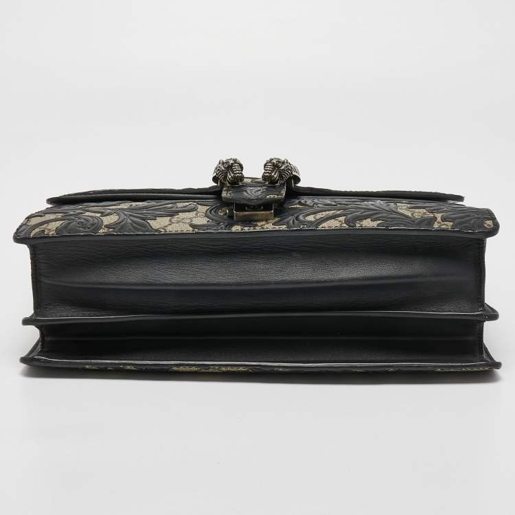 Pre Owned Gucci Black/Beige GG Supreme Canvas and Leather Medium Dionysus Arabesque Shoulder Bag