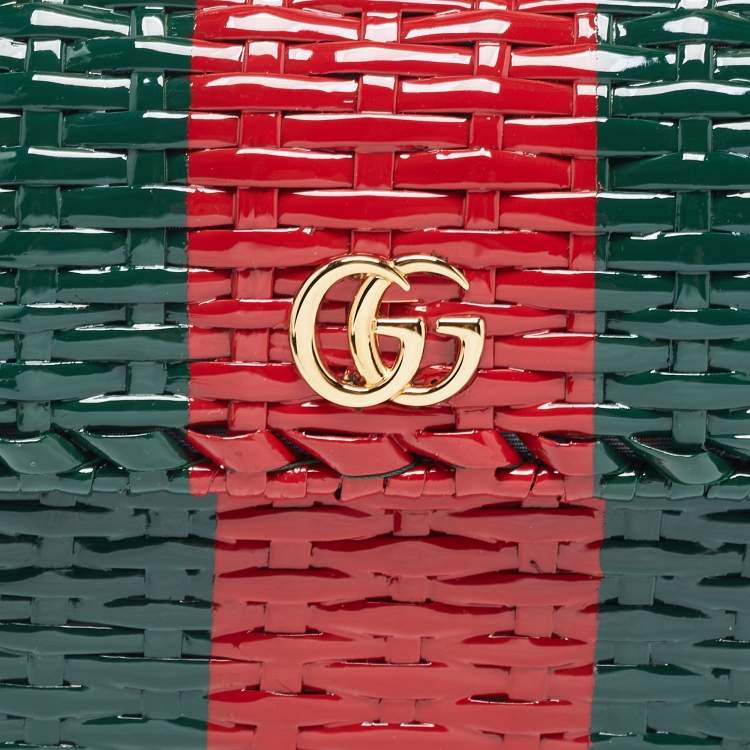 Pre Owned Gucci Green/Red Glazed Wicker Mini Cestino Shoulder Bag
