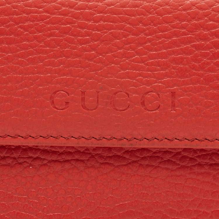 Pre Owned Gucci Coral Orange Leather Zip Around Continental Wallet
