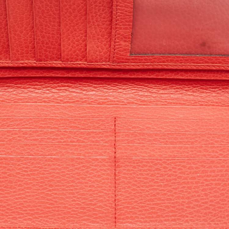 Pre Owned Gucci Coral Orange Leather Zip Around Continental Wallet