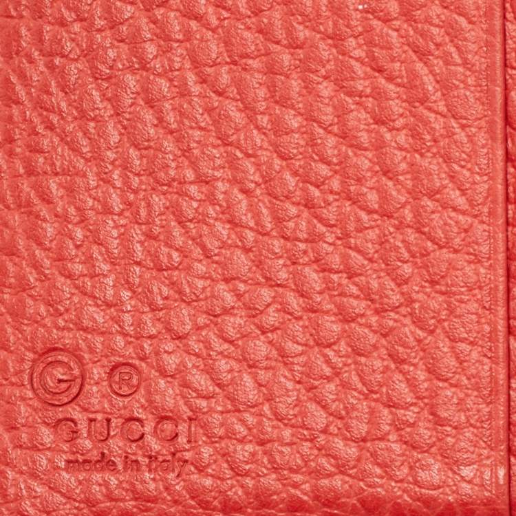 Pre Owned Gucci Coral Orange Leather Zip Around Continental Wallet