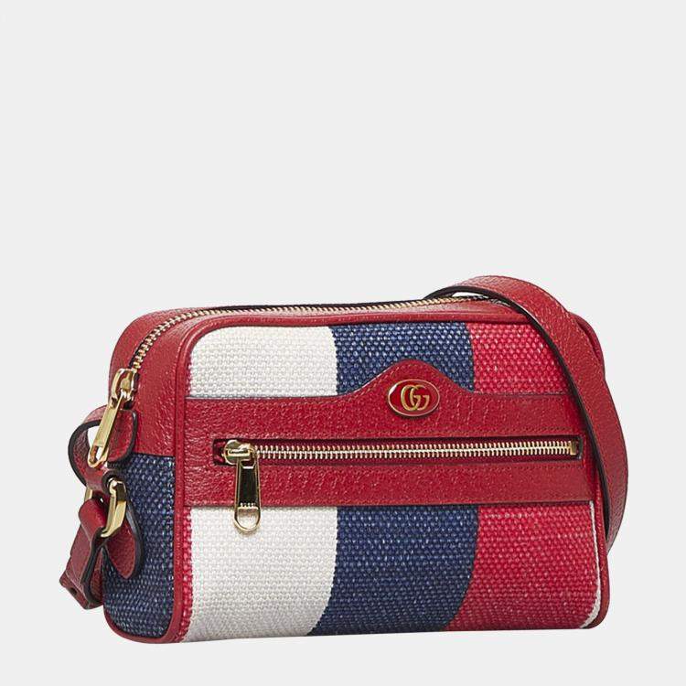 Gucci Canvas Sylvie Stripe Mini Ophidia Shoulder Bag Red White