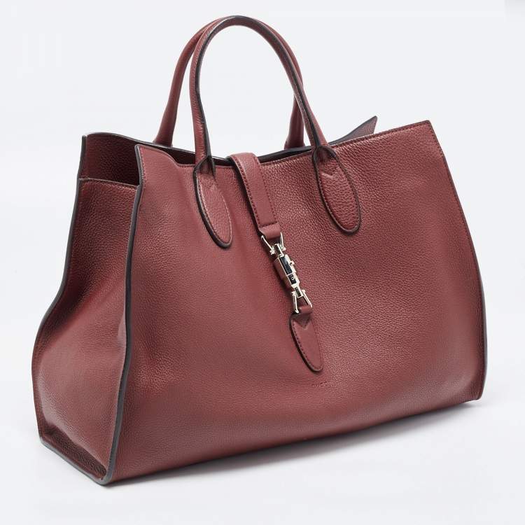 Pre Owned Gucci Burgundy Leather Jackie Tote