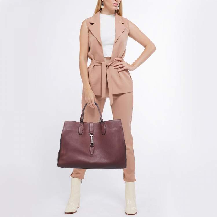 Pre Owned Gucci Burgundy Leather Jackie Tote