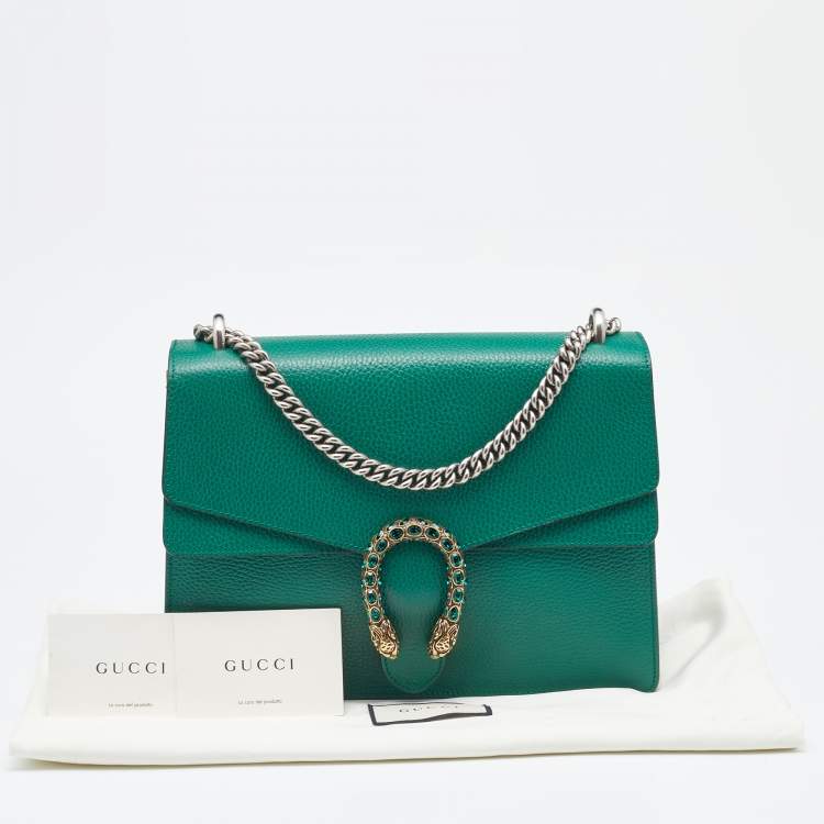 Pre Owned Gucci Green Leather Medium Dionysus Shoulder Bag
