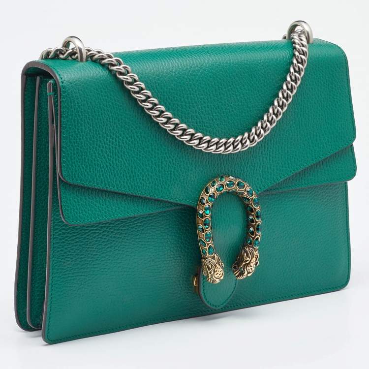 Pre Owned Gucci Green Leather Medium Dionysus Shoulder Bag
