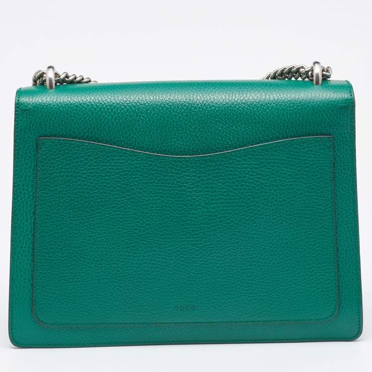 Pre Owned Gucci Green Leather Medium Dionysus Shoulder Bag