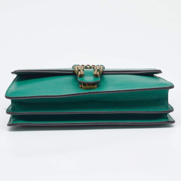 Pre Owned Gucci Green Leather Medium Dionysus Shoulder Bag