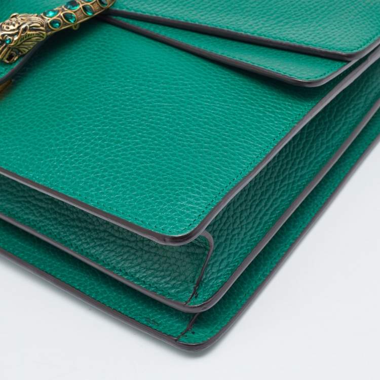Pre Owned Gucci Green Leather Medium Dionysus Shoulder Bag