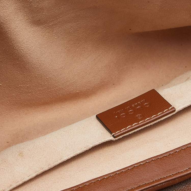 Pre Owned Gucci Brown Diagonal Quilted Leather Mini GG Marmont Shoulder Bag