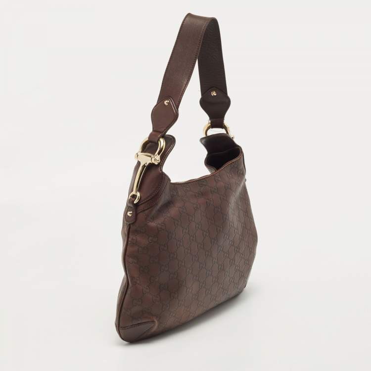 Pre Owned Gucci Dark Brown Guccissima Leather Horsebit Creole Hobo