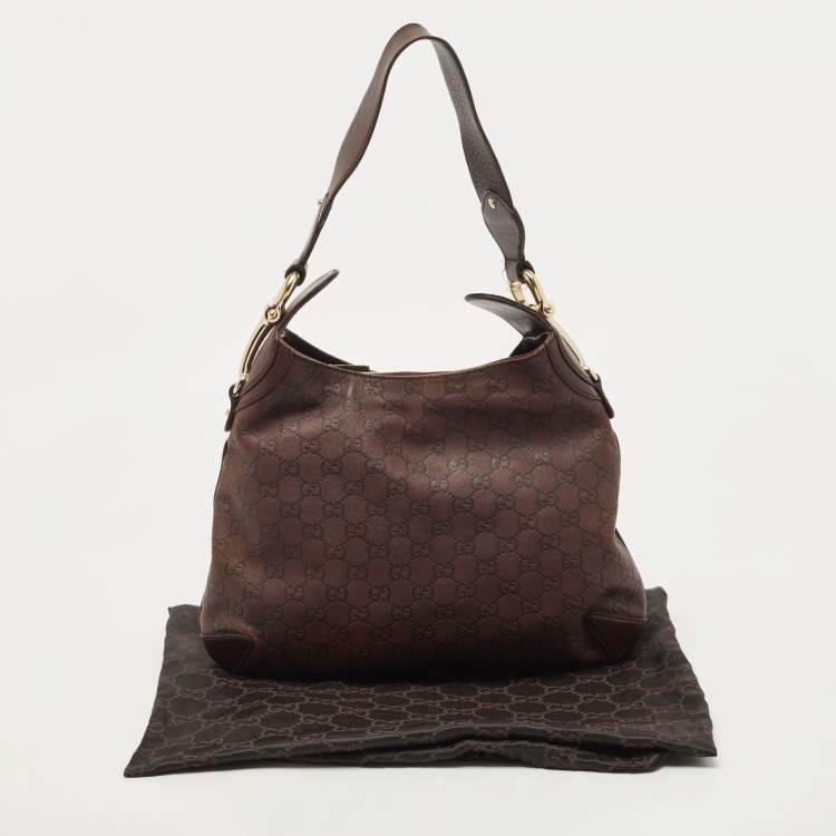 Pre Owned Gucci Dark Brown Guccissima Leather Horsebit Creole Hobo