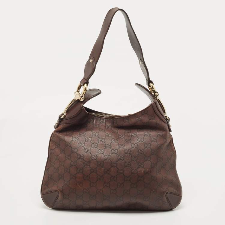 Pre Owned Gucci Dark Brown Guccissima Leather Horsebit Creole Hobo