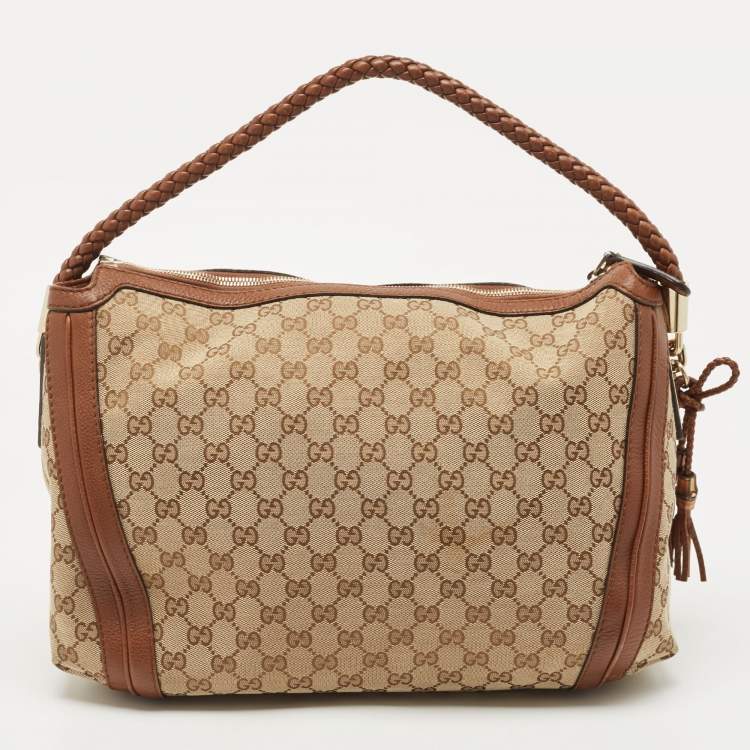 مملوكة مسبقًا Gucci Brown/Beige GG Canvas and Leather Medium Bella Hobo