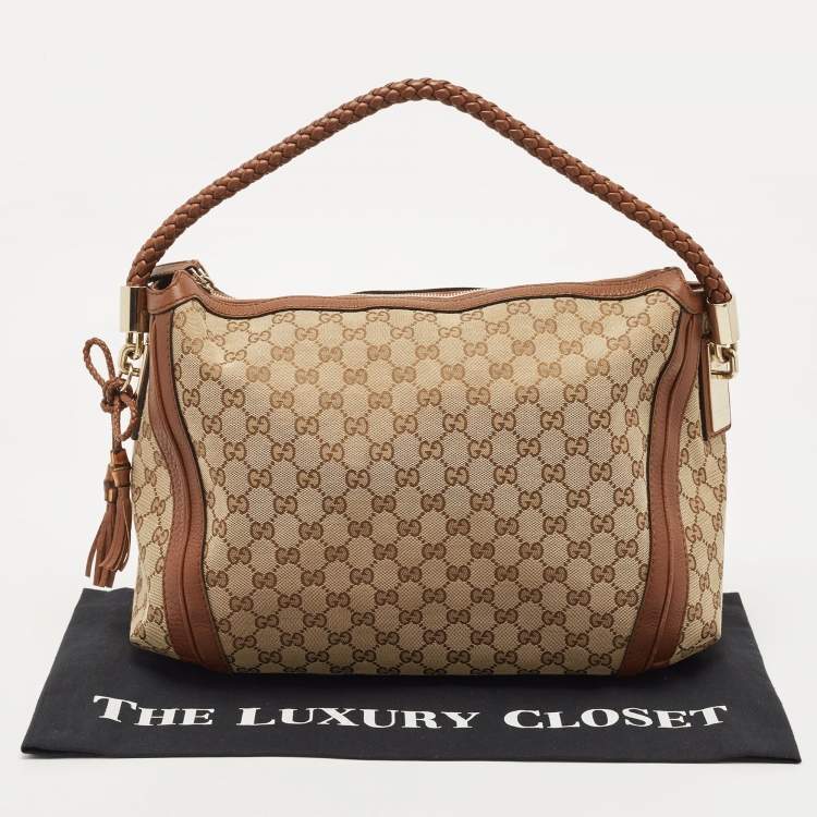مملوكة مسبقًا Gucci Brown/Beige GG Canvas and Leather Medium Bella Hobo
