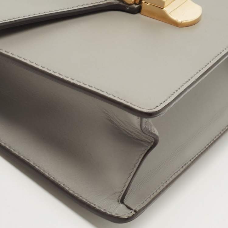 Pre Owned Gucci Grey Leather Mini Web Chain Sylvie Top Handle Bag