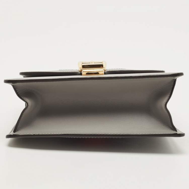 Pre Owned Gucci Grey Leather Mini Web Chain Sylvie Top Handle Bag