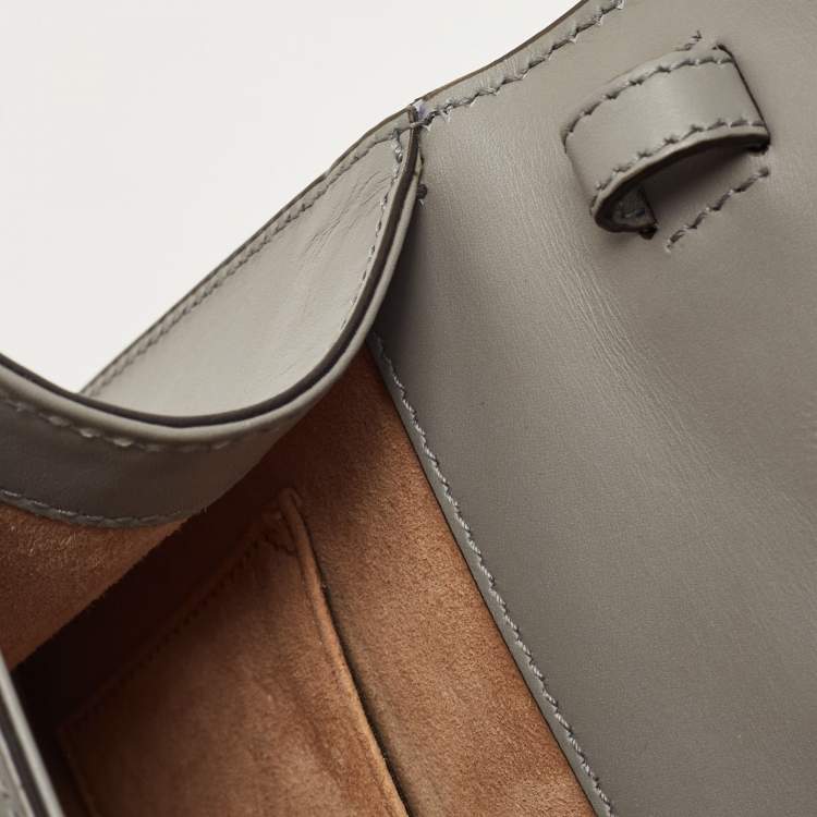 Pre Owned Gucci Grey Leather Mini Web Chain Sylvie Top Handle Bag